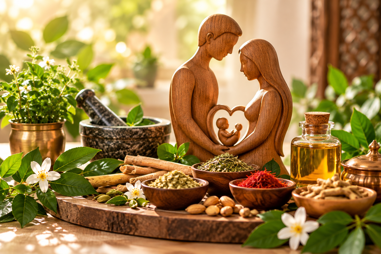 Ayurvedic fertility wellness with herbs and traditional ingredients